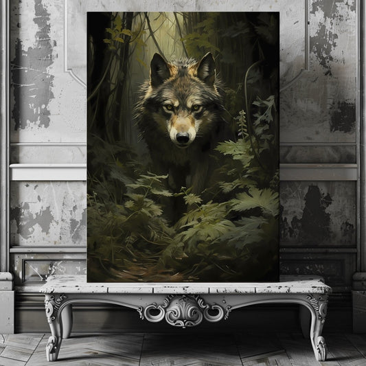 Dark Woodland Wolf Canvas Print - Gothic Wall Decor, Wildlife Art, Dark Cottagecore - Everything Pixel