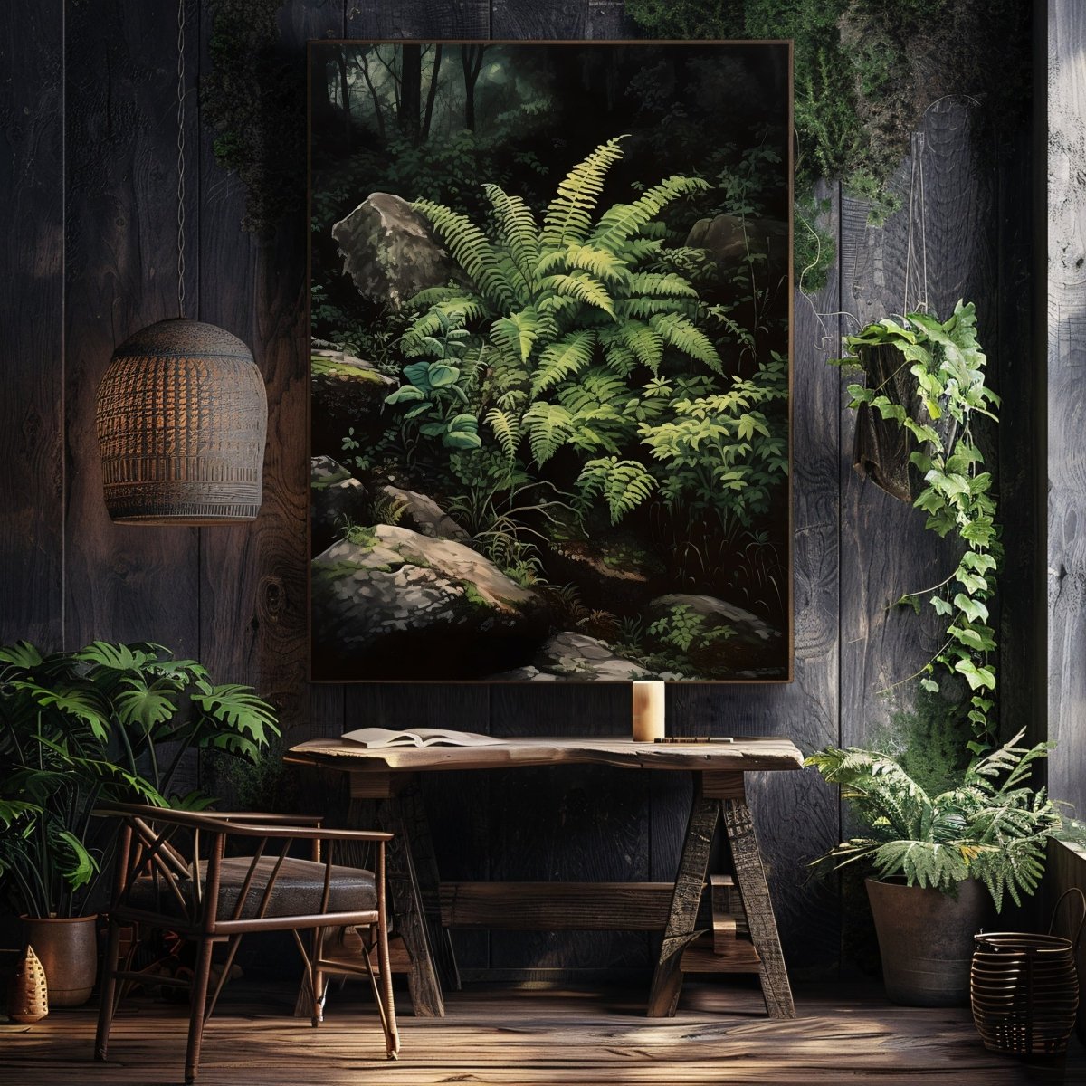 Deep Forest Fern Gothic Wall Art, Dark Cottagecore Print, Vintage Botanical Decor, Green Aesthetic, Goblincore Oil Painting, Dark Moody Paper Poster Prints - Everything Pixel