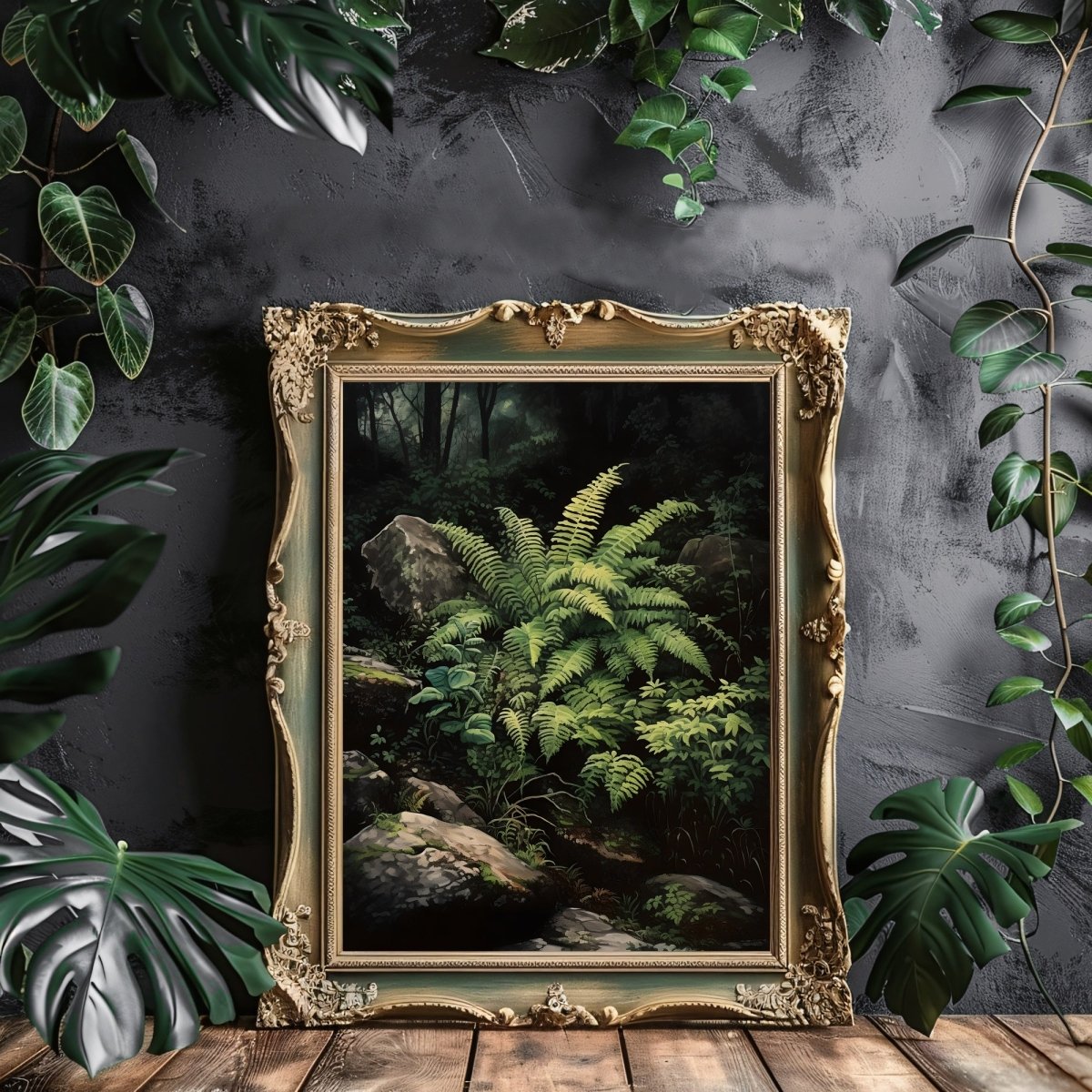 Deep Forest Fern Gothic Wall Art, Dark Cottagecore Print, Vintage Botanical Decor, Green Aesthetic, Goblincore Oil Painting, Dark Moody Paper Poster Prints - Everything Pixel