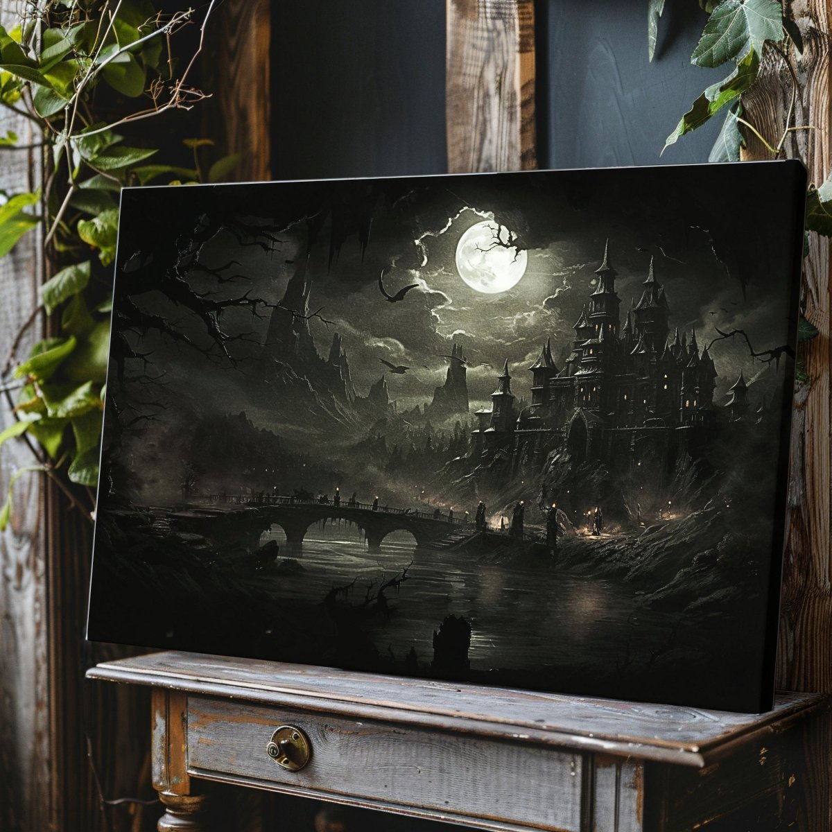 Dracula's Castle in Transylvania at Full Moon - Dark Gothic Castle Print for Spooky Decor - Canvas Wall Art Print - Everything Pixel