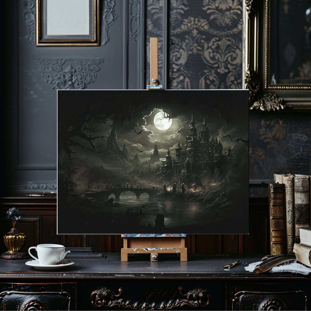 Dracula's Castle in Transylvania at Full Moon - Dark Gothic Castle Print for Spooky Decor - Canvas Wall Art Print - Everything Pixel