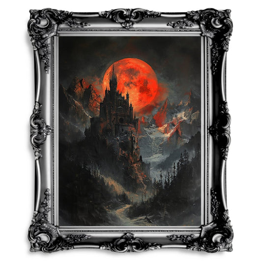Dracula's Castle in Transylvanian Mountains at Blood Moon Print - Dark Vampire Castle Decor - Gothic Wall Art Print - Everything Pixel