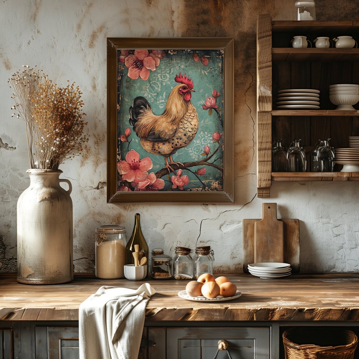Easter Chicken Wall Art Vintage Classy Spring Artwork Easter Farmhouse Decor Antique Chicken Painting Spring Chick Poster Paper Poster Print - Everything Pixel