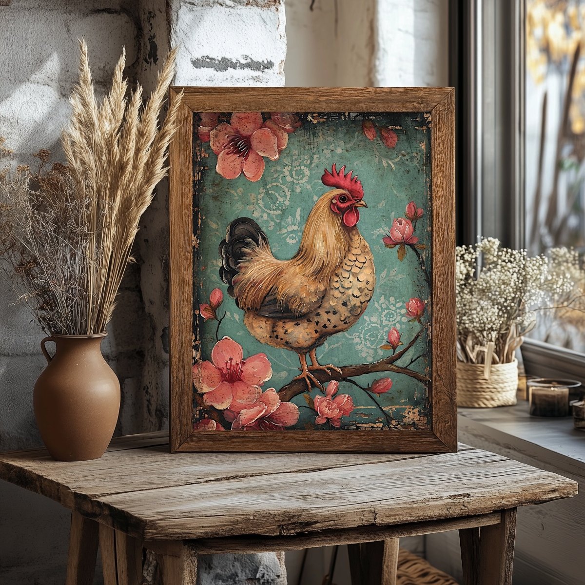 Easter Chicken Wall Art Vintage Classy Spring Artwork Easter Farmhouse Decor Antique Chicken Painting Spring Chick Poster Paper Poster Print - Everything Pixel