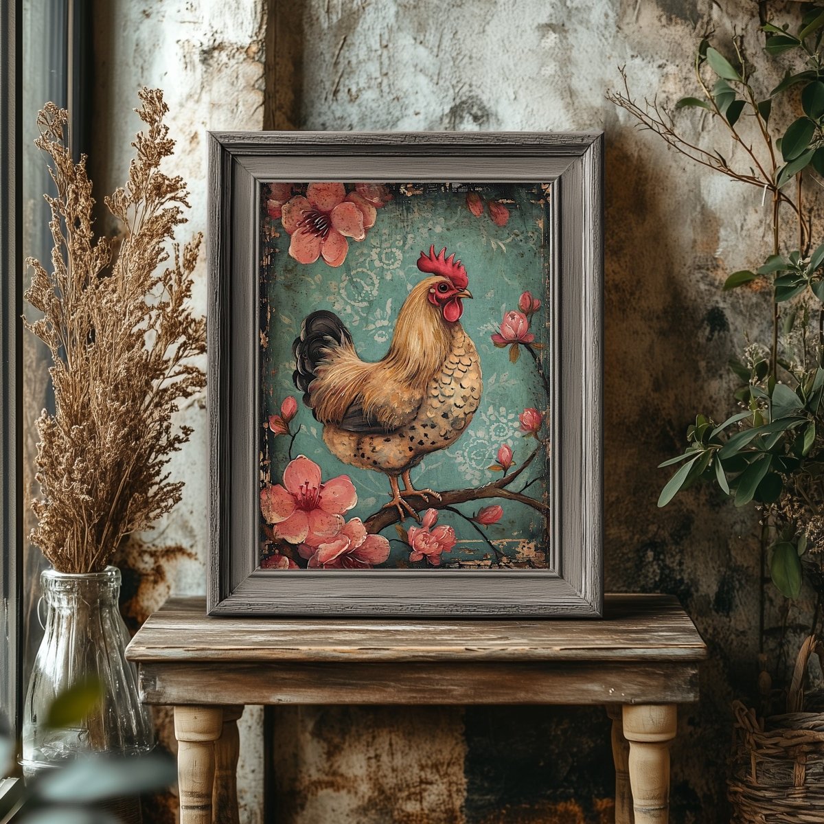 Easter Chicken Wall Art Vintage Classy Spring Artwork Easter Farmhouse Decor Antique Chicken Painting Spring Chick Poster Paper Poster Print - Everything Pixel