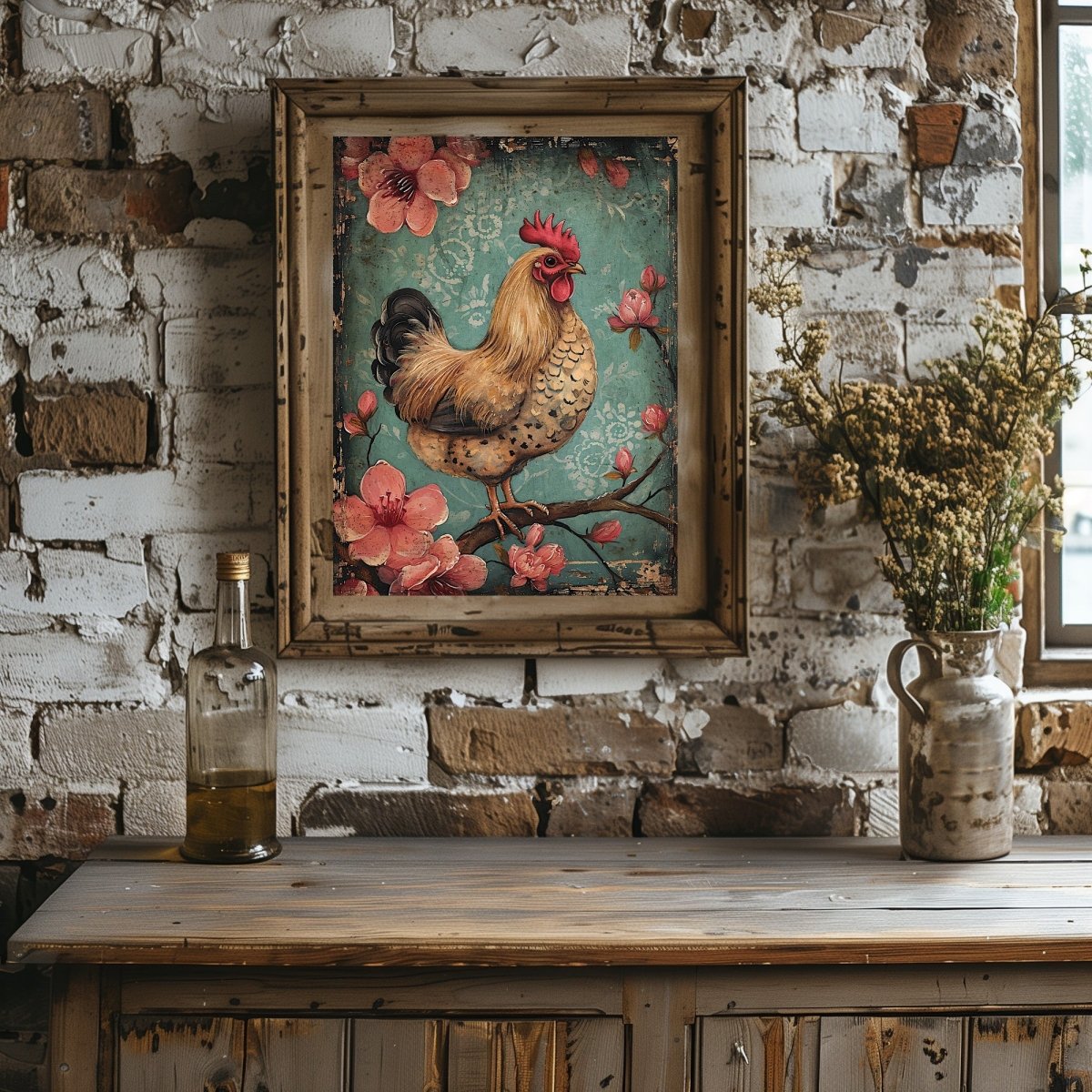 Easter Chicken Wall Art Vintage Classy Spring Artwork Easter Farmhouse Decor Antique Chicken Painting Spring Chick Poster Paper Poster Print - Everything Pixel