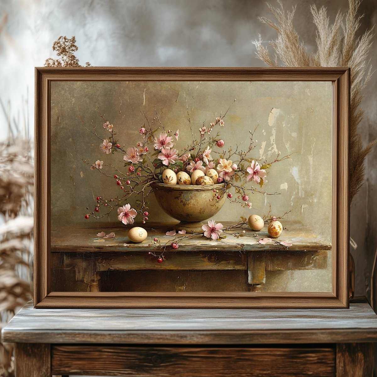 Easter Still Life: Vintage Bowl & Spring Flowers Wall Art - Everything Pixel