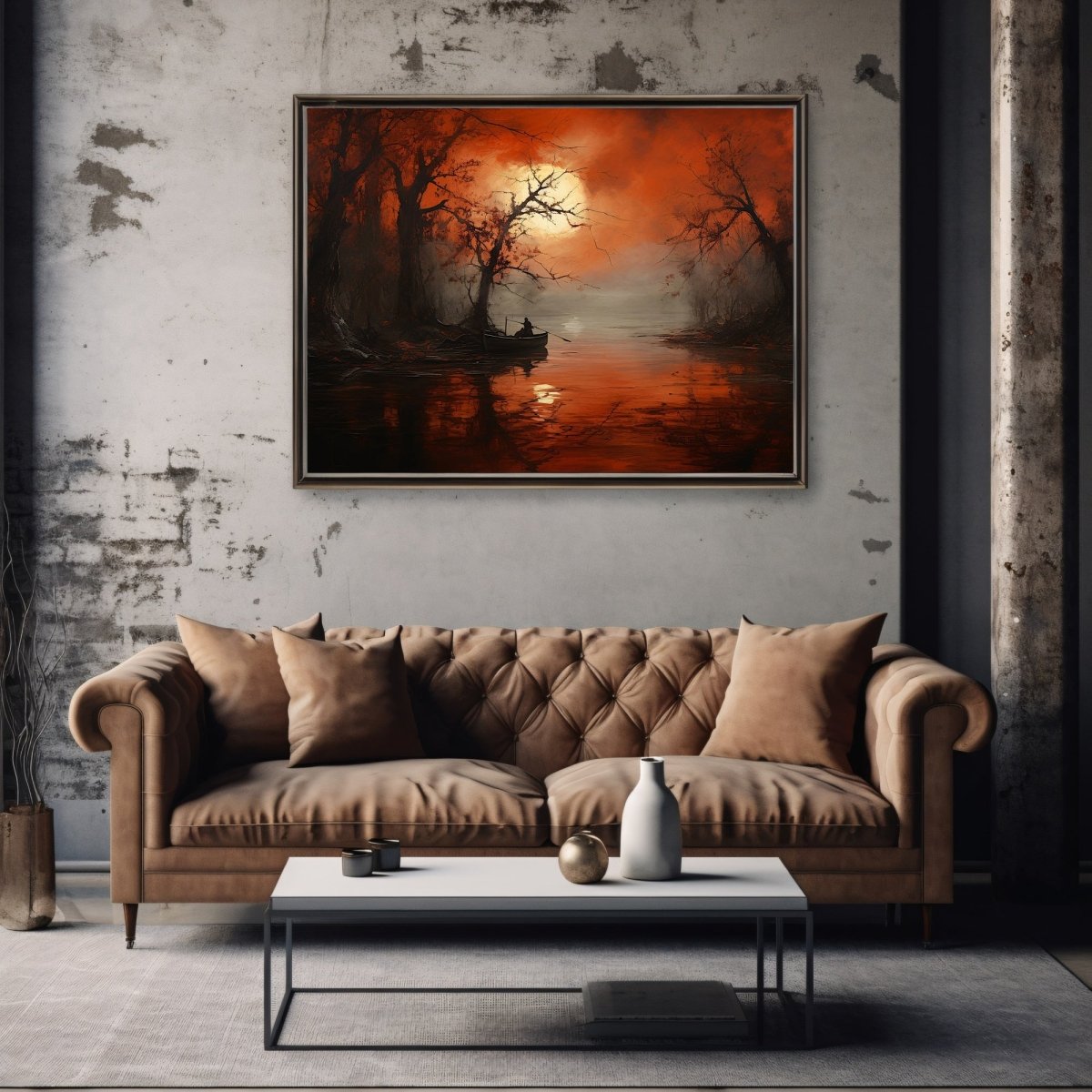 Eerie Autumn Lake Gothic Wall Art Spooky Mysterious Lake Wall Decor Dark Fall Pond Painting Dark Cottagecore Gothic Academia Paper Poster Prints - Everything Pixel