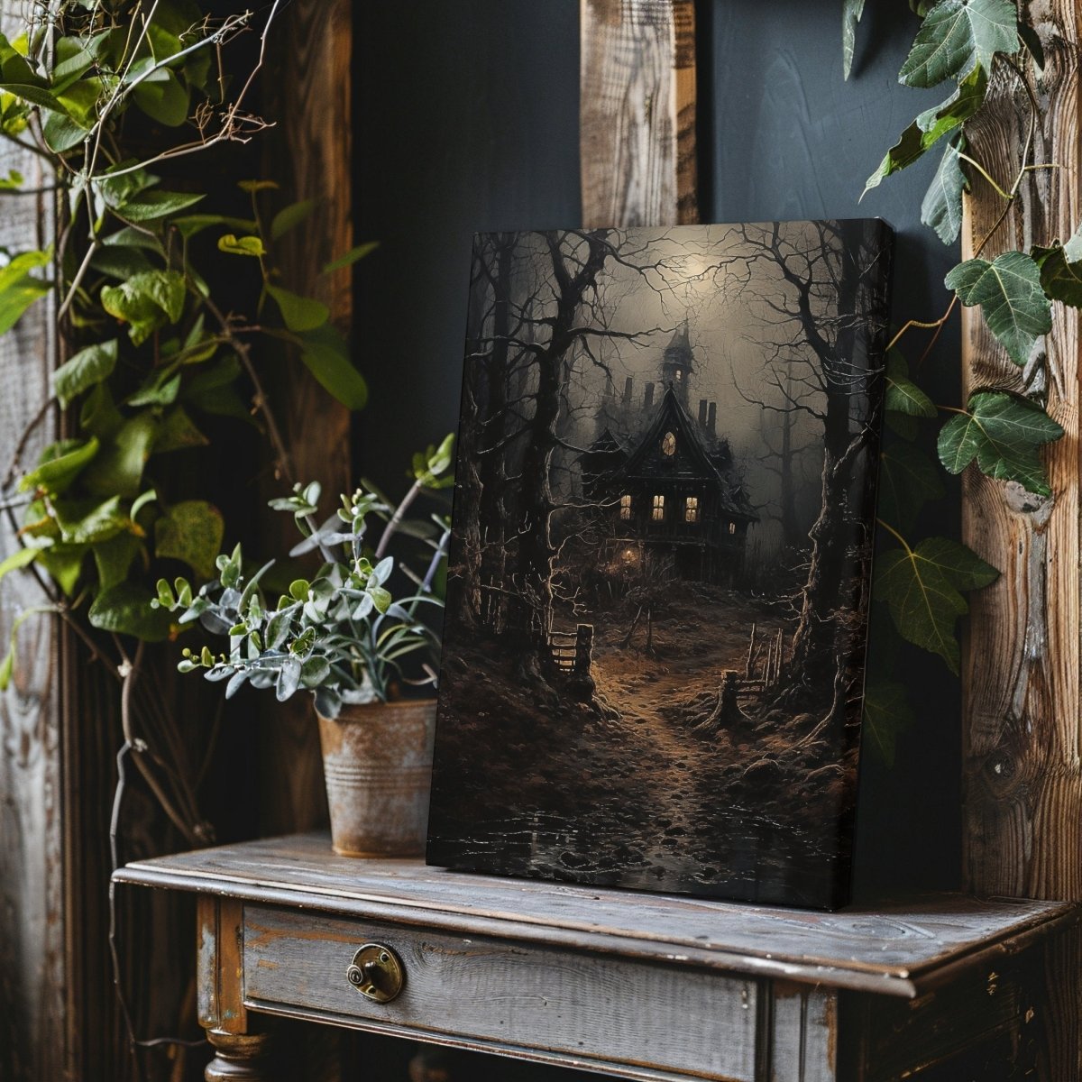 Eerie Witch House Canvas Print - Gothic Decor, Spooky Woodland Scene, Halloween Art - Everything Pixel