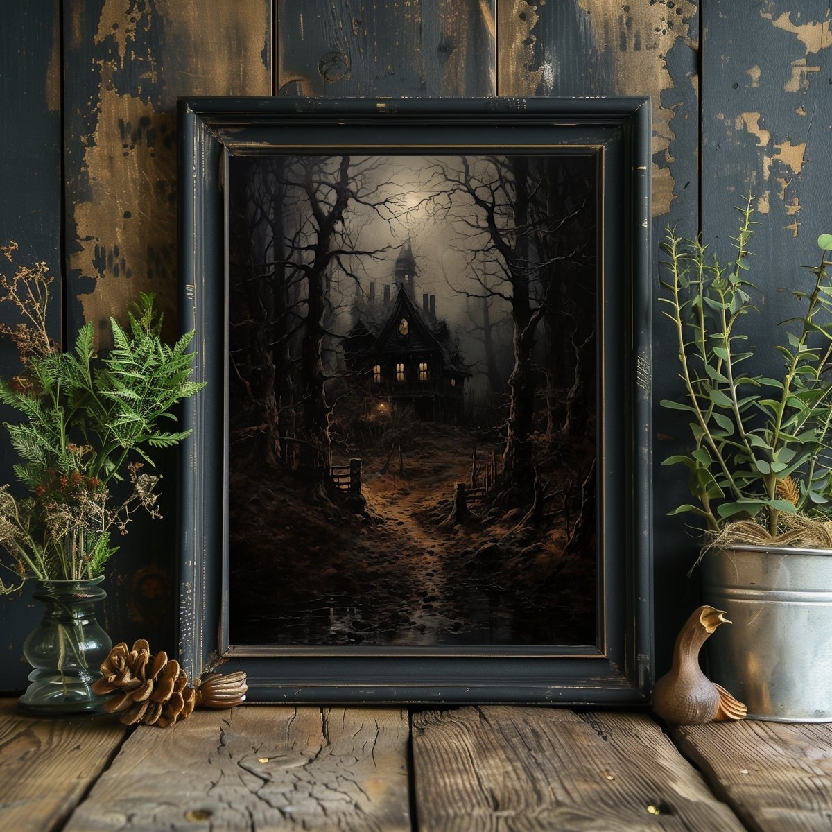 Eerie Witch House Wall Art Print - Gothic Decor, Spooky Woodland Scene, Halloween Art - Everything Pixel