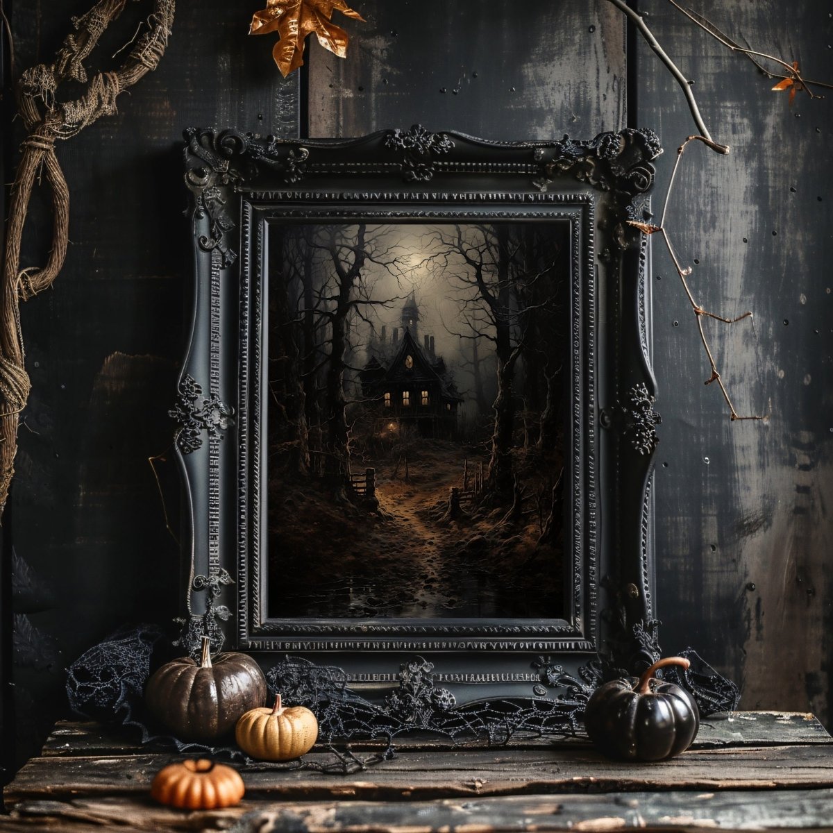 Eerie Witch House Wall Art Print - Gothic Decor, Spooky Woodland Scene, Halloween Art - Everything Pixel