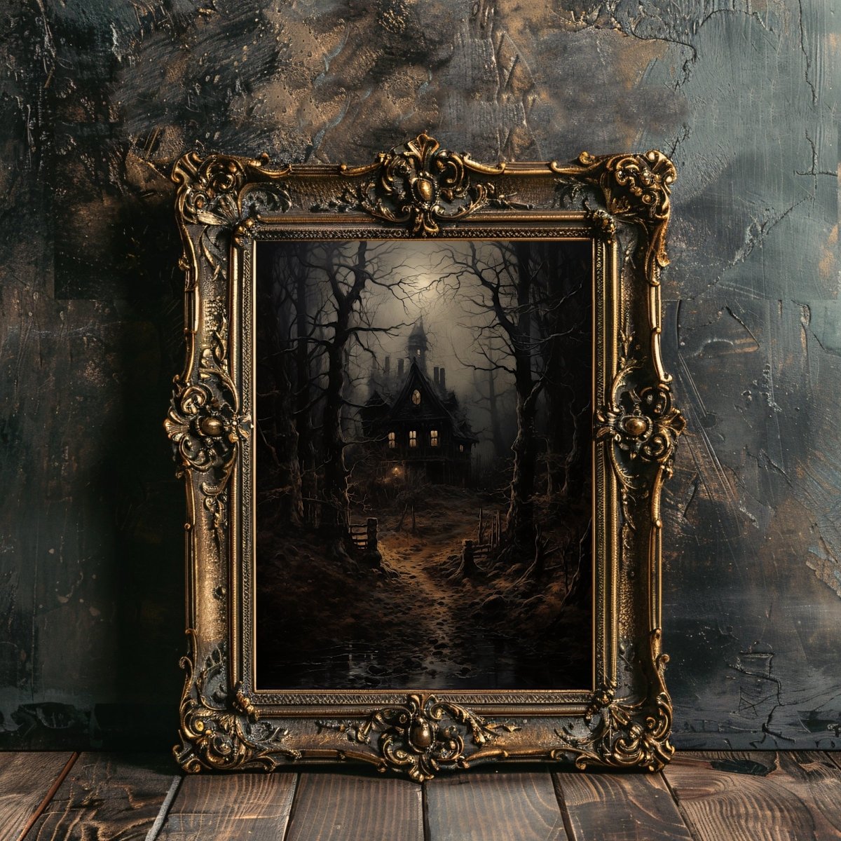 Eerie Witch House Wall Art Print - Gothic Decor, Spooky Woodland Scene, Halloween Art - Everything Pixel