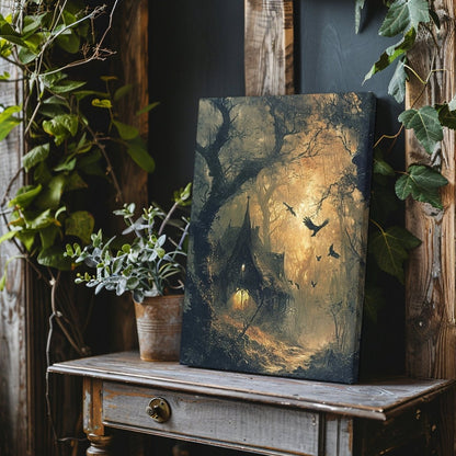 Enchanted Forest Witch Cottage Canvas Print - Dark Fairytale Art - Everything Pixel