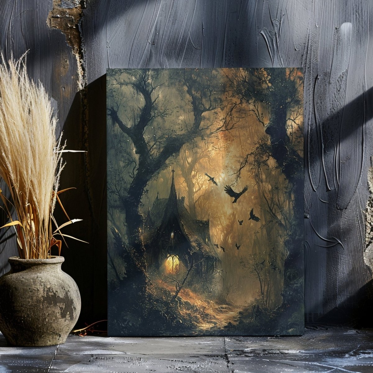 Enchanted Forest Witch Cottage Canvas Print - Dark Fairytale Art - Everything Pixel