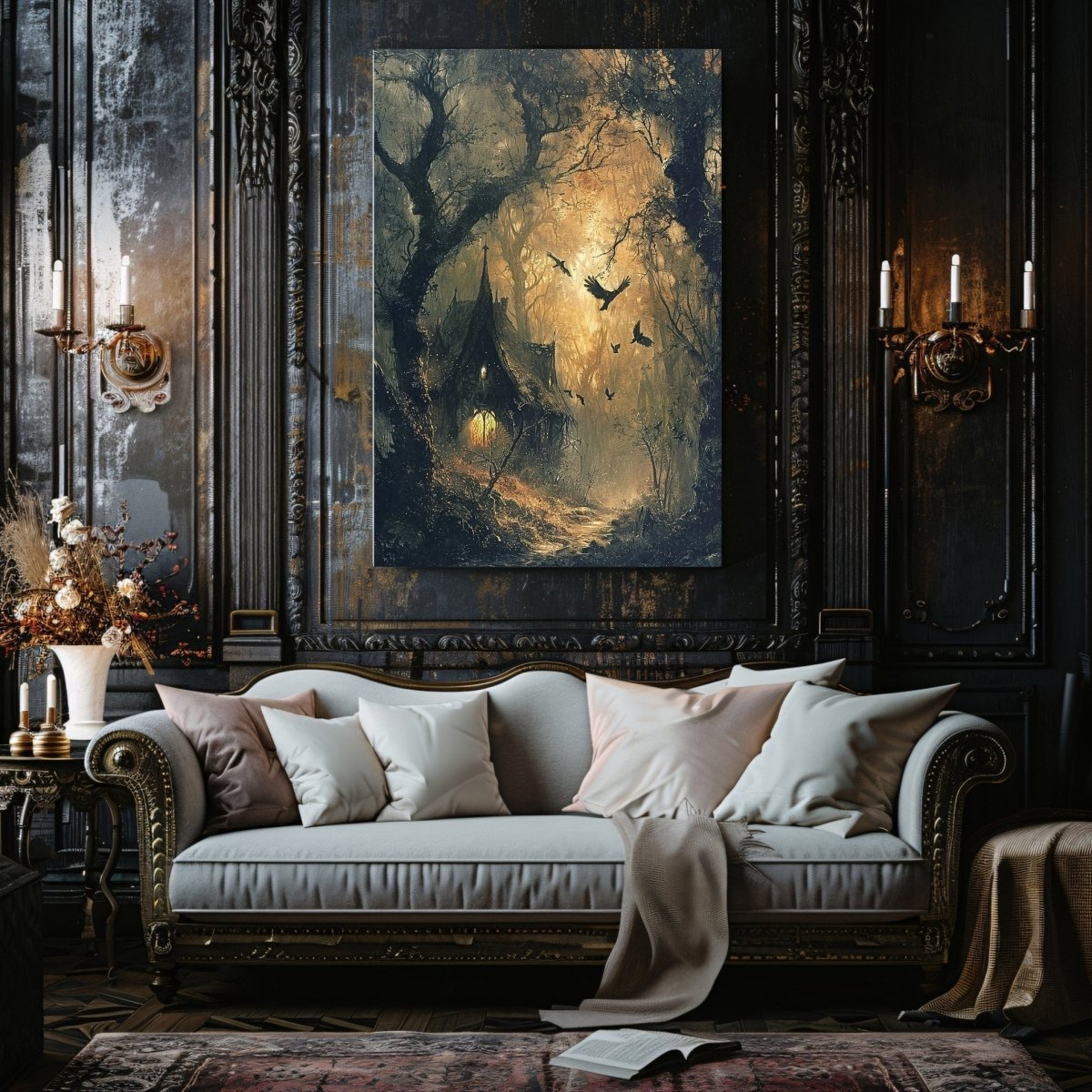 Enchanted Forest Witch Cottage Canvas Print - Dark Fairytale Art - Everything Pixel