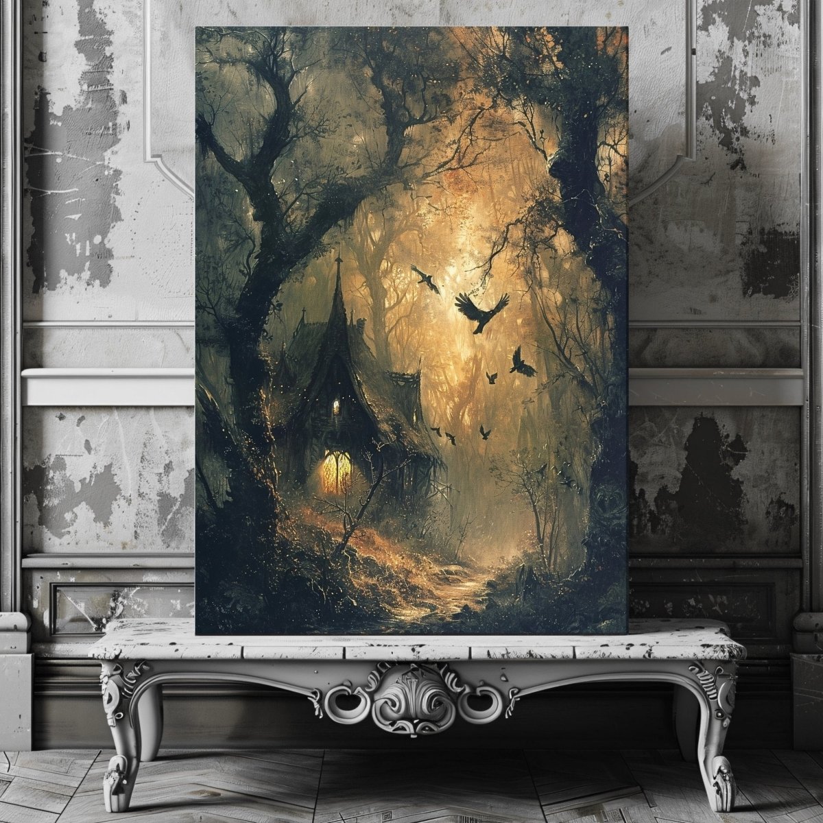 Enchanted Forest Witch Cottage Canvas Print - Dark Fairytale Art - Everything Pixel