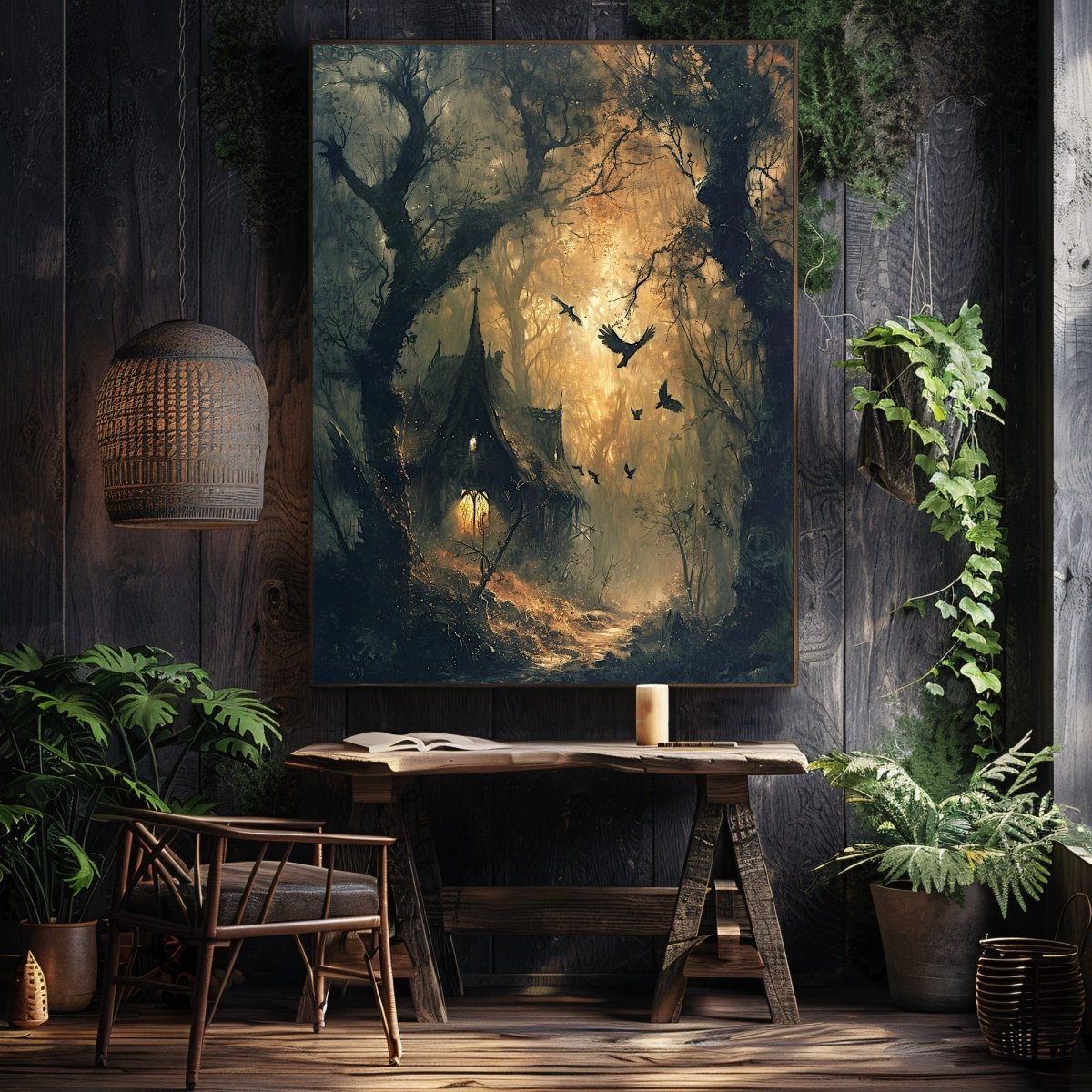 Enchanted Forest Witch Cottage Wall Art Print - Dark Fairytale Art - Everything Pixel