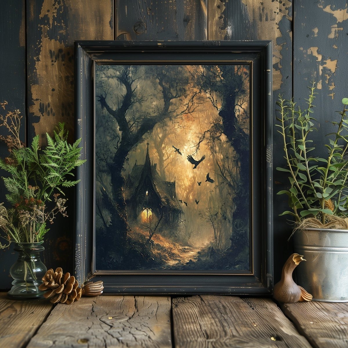 Enchanted Forest Witch Cottage Wall Art Print - Dark Fairytale Art - Everything Pixel