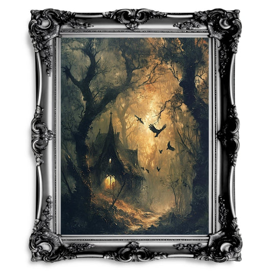 Enchanted Forest Witch Cottage Wall Art Print - Dark Fairytale Art - Everything Pixel