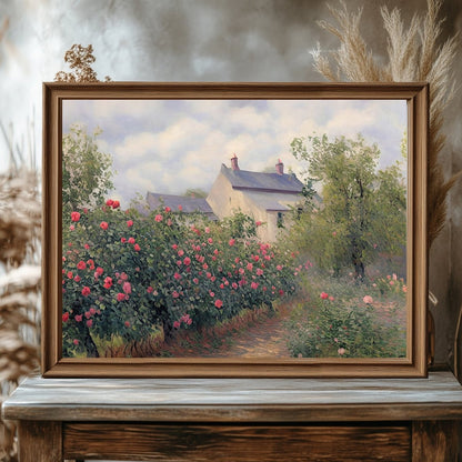 English cottage rose garden Paper Poster Prints vintage art watercolor painting farmhouse decor floral painting english garden wall art - Everything Pixel