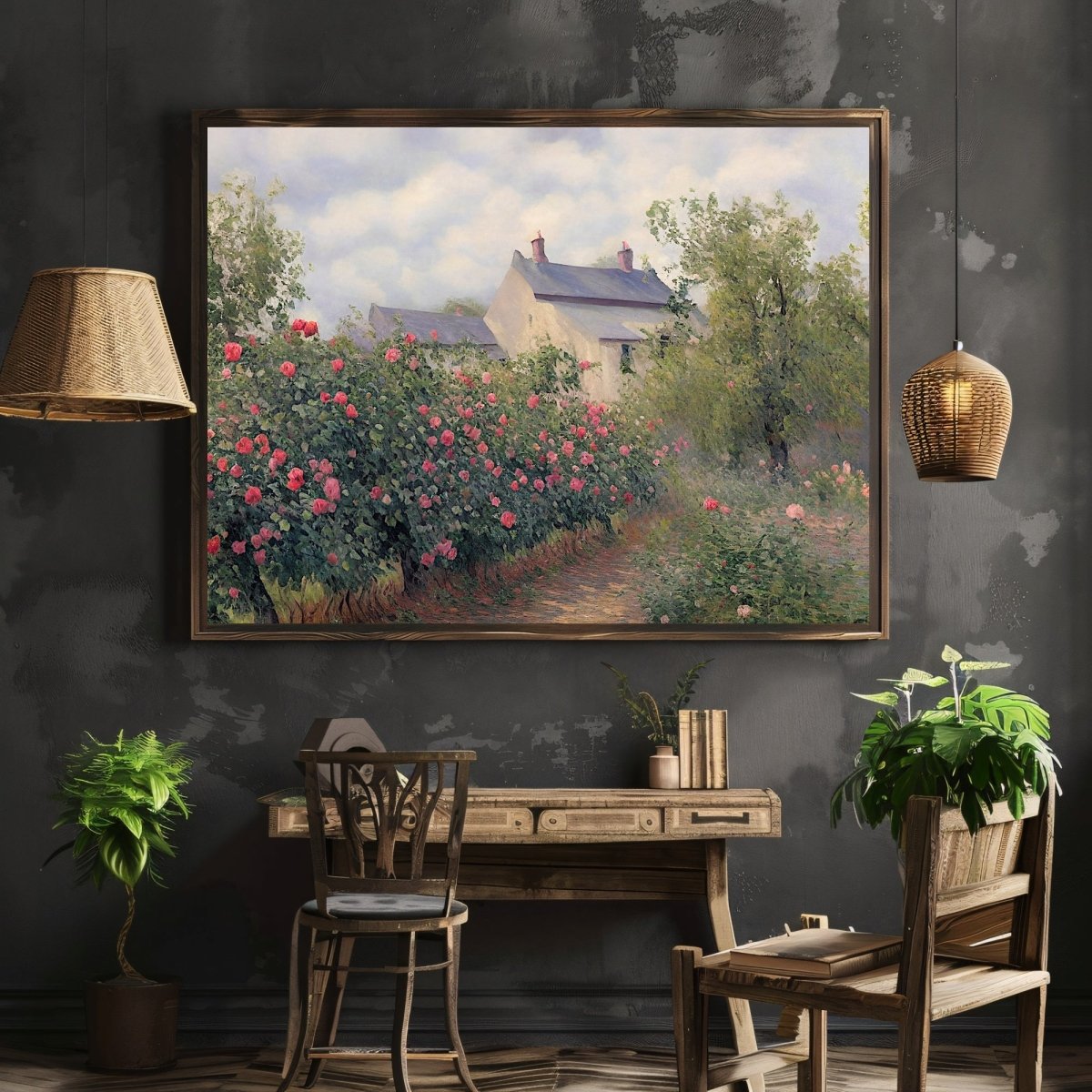 English cottage rose garden Paper Poster Prints vintage art watercolor painting farmhouse decor floral painting english garden wall art - Everything Pixel