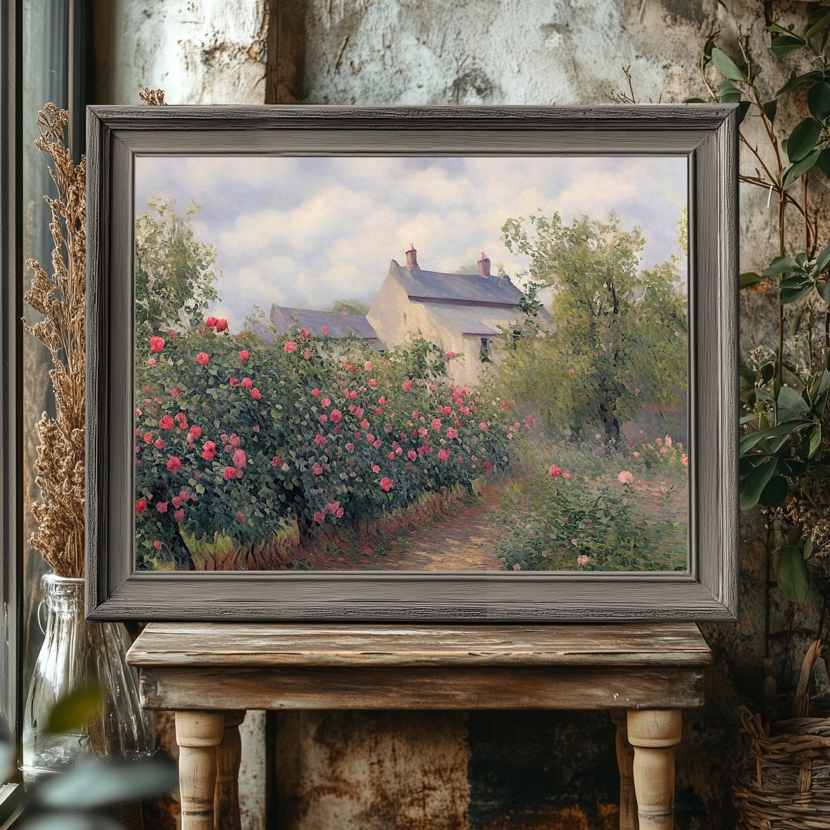 English cottage rose garden Paper Poster Prints vintage art watercolor painting farmhouse decor floral painting english garden wall art - Everything Pixel