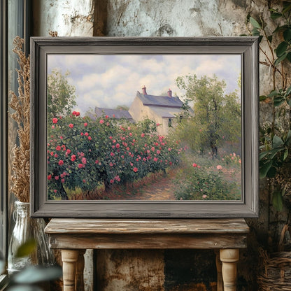 English cottage rose garden Paper Poster Prints vintage art watercolor painting farmhouse decor floral painting english garden wall art - Everything Pixel