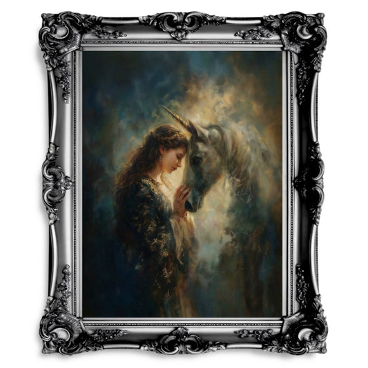 Eve & Unicorn Golden Celestial Wall Art Print – Enchanted Fairytale Fantasy Décor for Magical Interiors - Everything Pixel