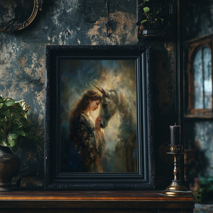 Eve & Unicorn Golden Celestial Wall Art Print – Enchanted Fairytale Fantasy Décor for Magical Interiors - Everything Pixel