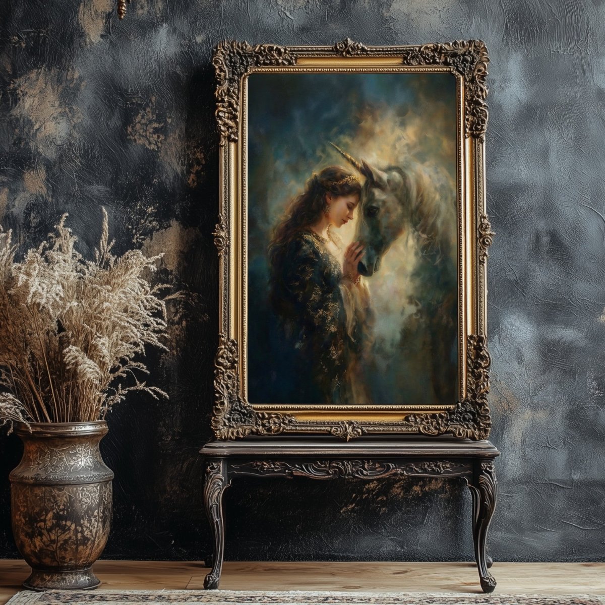 Eve & Unicorn Golden Celestial Wall Art Print – Enchanted Fairytale Fantasy Décor for Magical Interiors - Everything Pixel