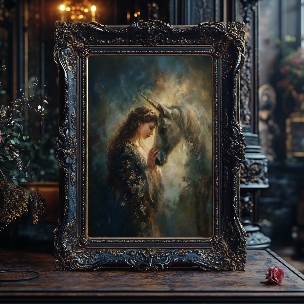 Eve & Unicorn Golden Celestial Wall Art Print – Enchanted Fairytale Fantasy Décor for Magical Interiors - Everything Pixel