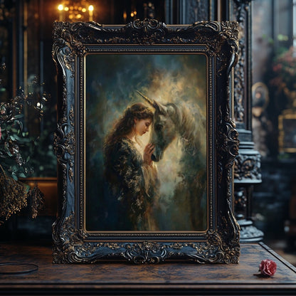 Eve & Unicorn Golden Celestial Wall Art Print – Enchanted Fairytale Fantasy Décor for Magical Interiors - Everything Pixel