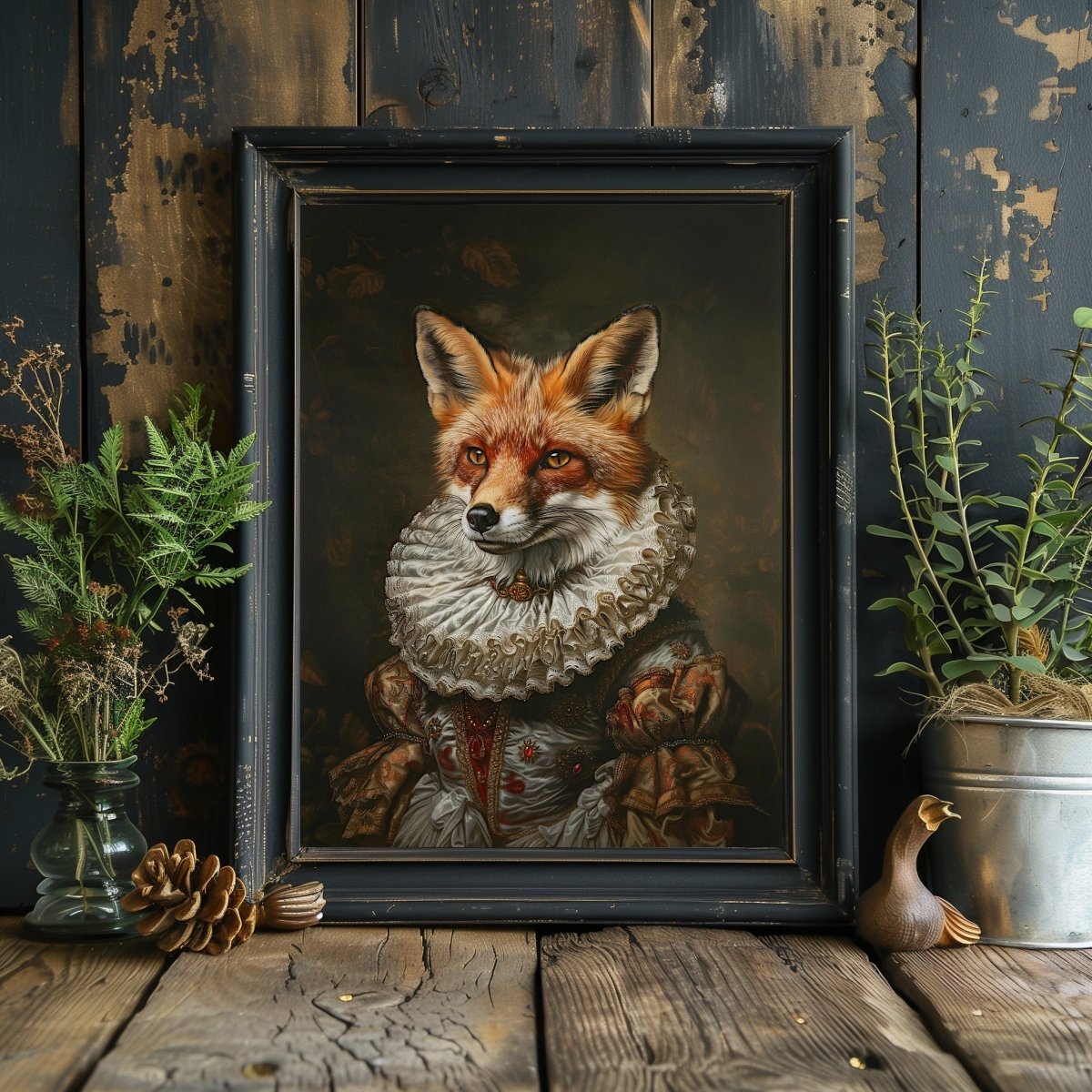 Fox Lady in Renaissance Ruff Costume - Quirky Animal Portrait Print - Gothic Wall Art - Everything Pixel
