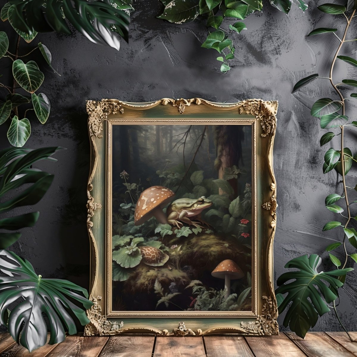 Frog & Mushroom Gothic Wall Art Dark Academia Print Goblincore Vintage Botanical Decor Witchy Gothic Cottagecore Moody Mushroom Paper Poster Prints - Everything Pixel