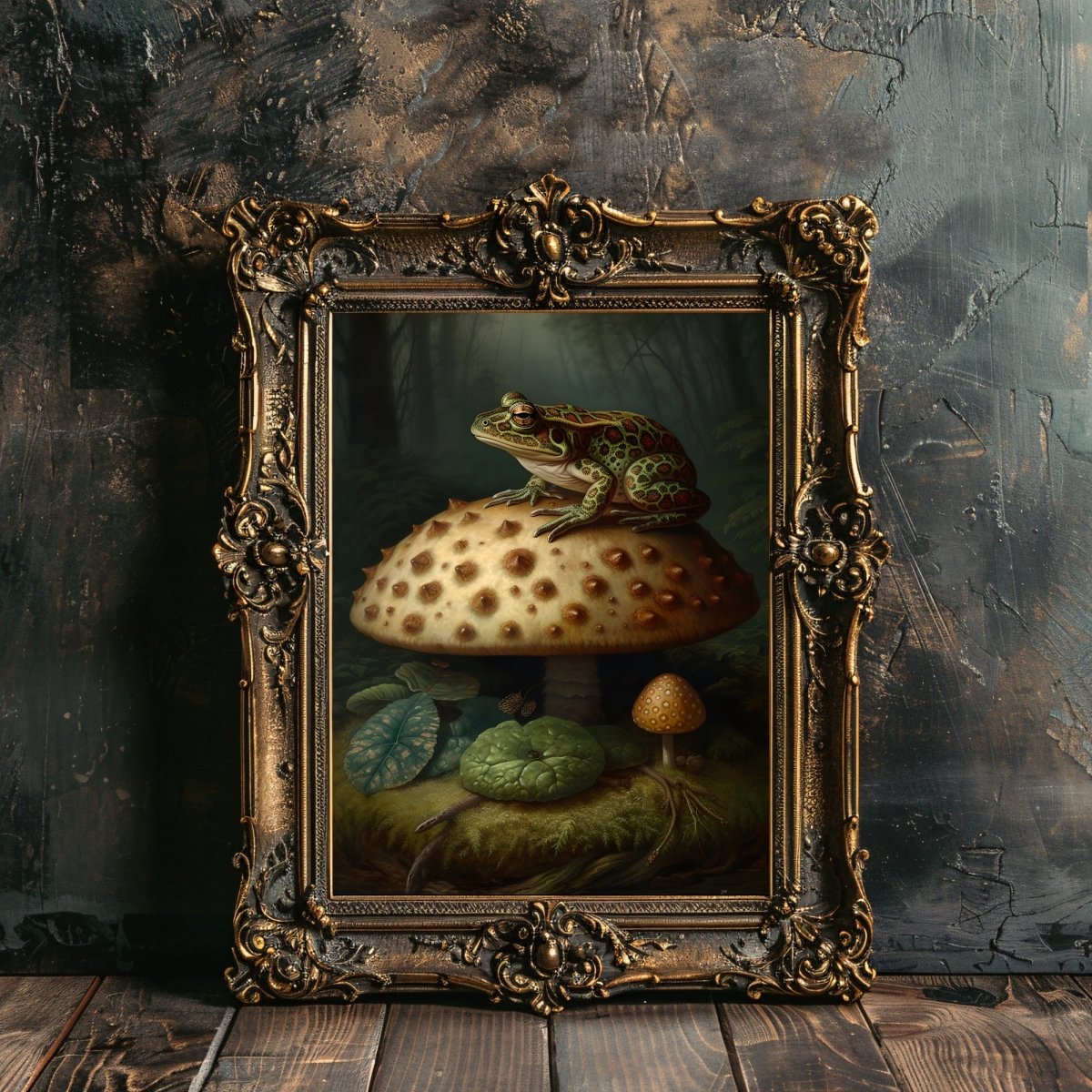 Frog on Mushroom Gothic Wall Art Dark Academia, Goblincore, Vintage Botanical Decor, Witchy Gothic Cottagecore, Moody Mushroom Paper Poster Prints - Everything Pixel