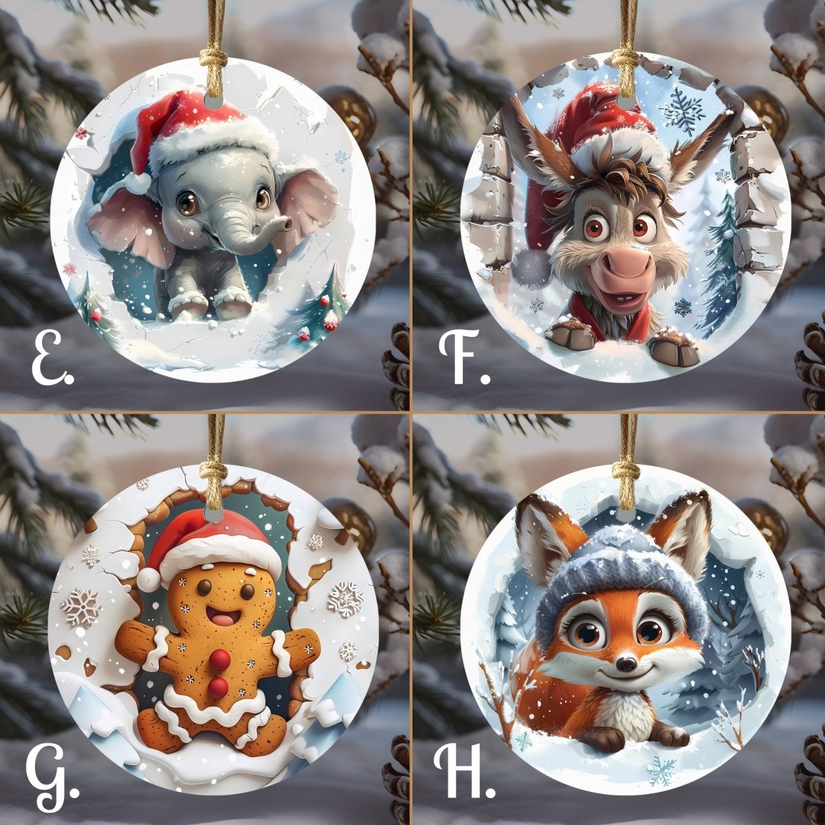 Funny Christmas Ornaments 20 Options Ceramic Ornaments Cute Characters 3D Break Through Wall Style (no relief) Festive Christmas Tree Decor - Everything Pixel