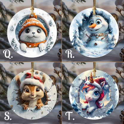 Funny Christmas Ornaments 20 Options Ceramic Ornaments Cute Characters 3D Break Through Wall Style (no relief) Festive Christmas Tree Decor - Everything Pixel