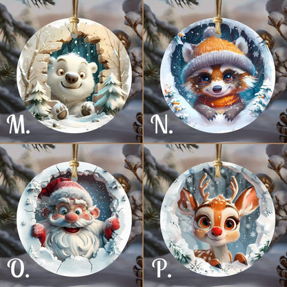 Funny Christmas Ornaments 20 Options Ceramic Ornaments Cute Characters 3D Break Through Wall Style (no relief) Festive Christmas Tree Decor - Everything Pixel