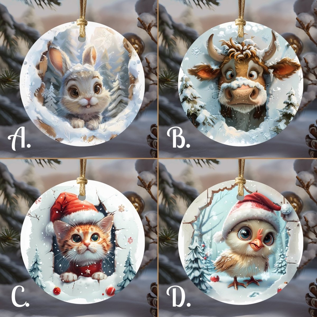 Funny Christmas Ornaments 20 Options Ceramic Ornaments Cute Characters 3D Break Through Wall Style (no relief) Festive Christmas Tree Decor - Everything Pixel