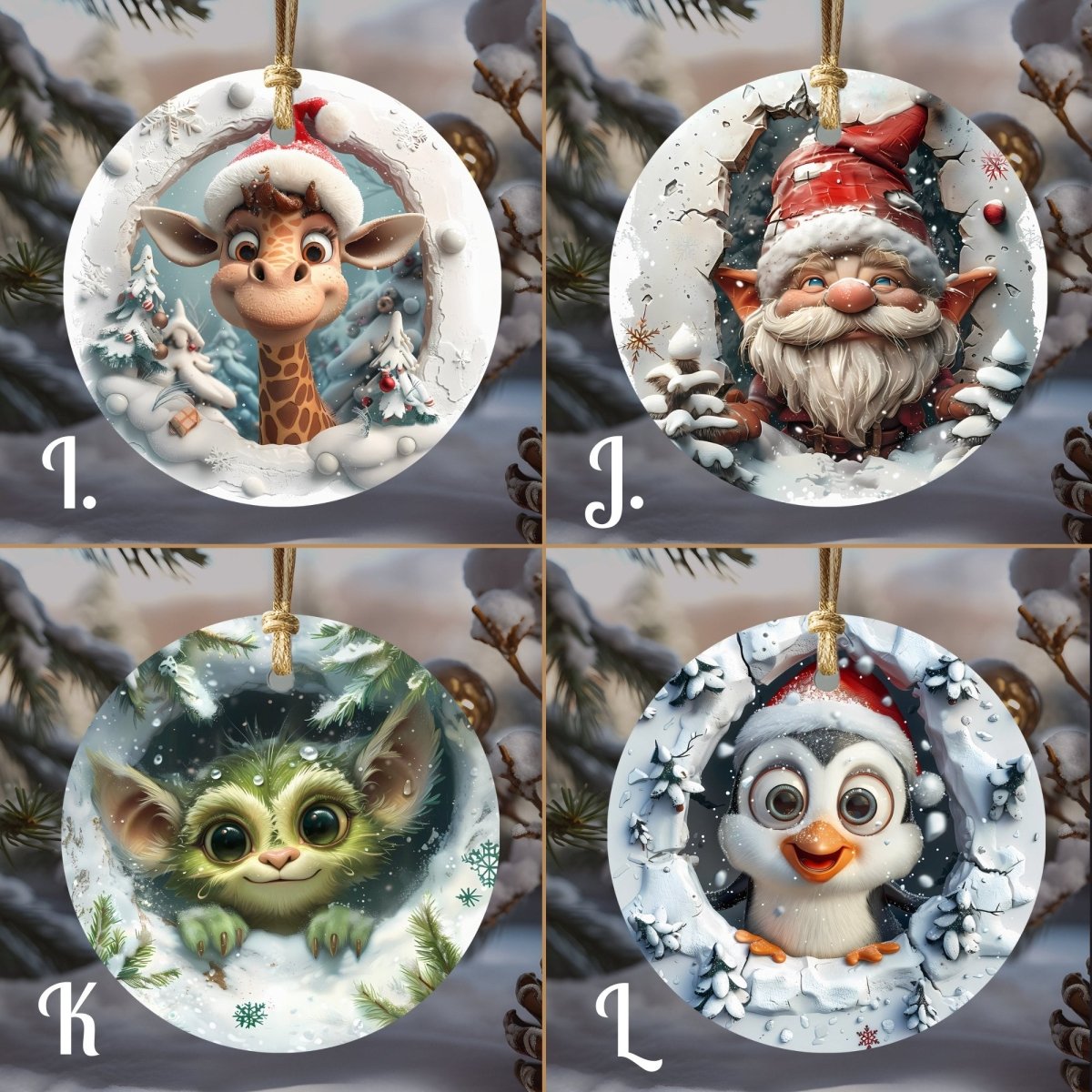 Funny Christmas Ornaments 20 Options Ceramic Ornaments Cute Characters 3D Break Through Wall Style (no relief) Festive Christmas Tree Decor - Everything Pixel