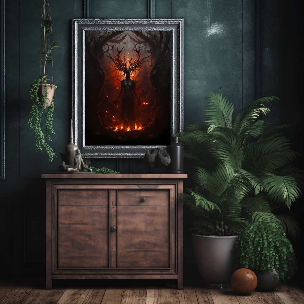 Goddess of Fire Dark Witchcraft Gothic Wall Art Dark Academia Print Dark Aesthetic Room Decor Gothic Occult Artwork Fire Demon Poster Paper Poster Print - Everything Pixel