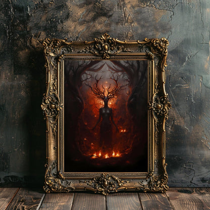 Goddess of Fire Dark Witchcraft Gothic Wall Art Dark Academia Print Dark Aesthetic Room Decor Gothic Occult Artwork Fire Demon Poster Paper Poster Print - Everything Pixel