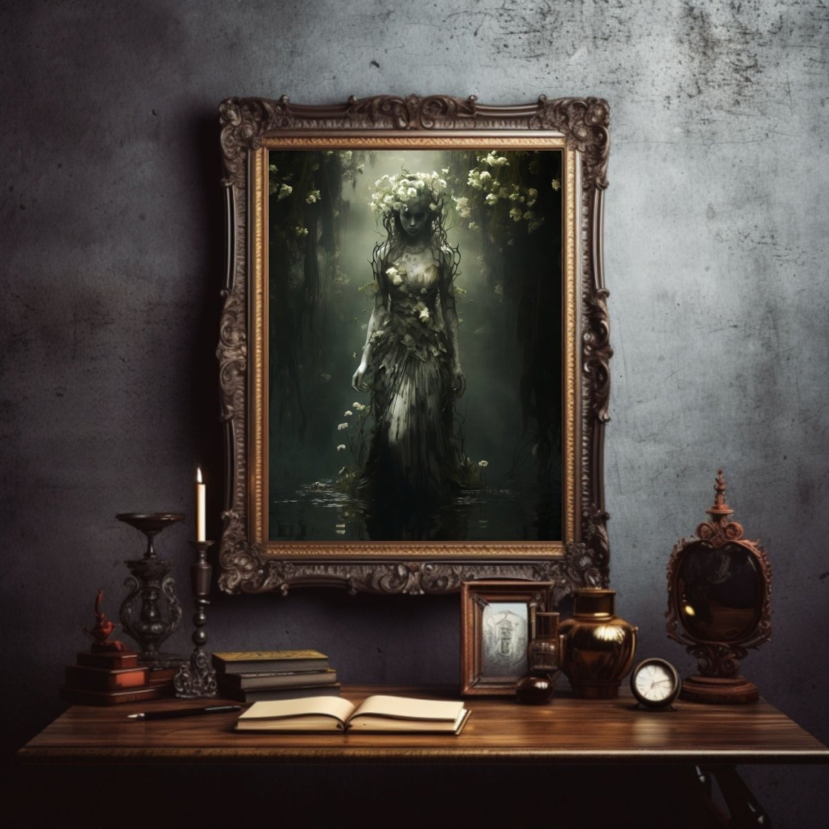 Goddess of Water Gothic Wall Art Dark Vintage Dark Academia Print Dark Aesthetic Room Decor Gothic Occult Witchcraft Print Paper Poster Print - Everything Pixel