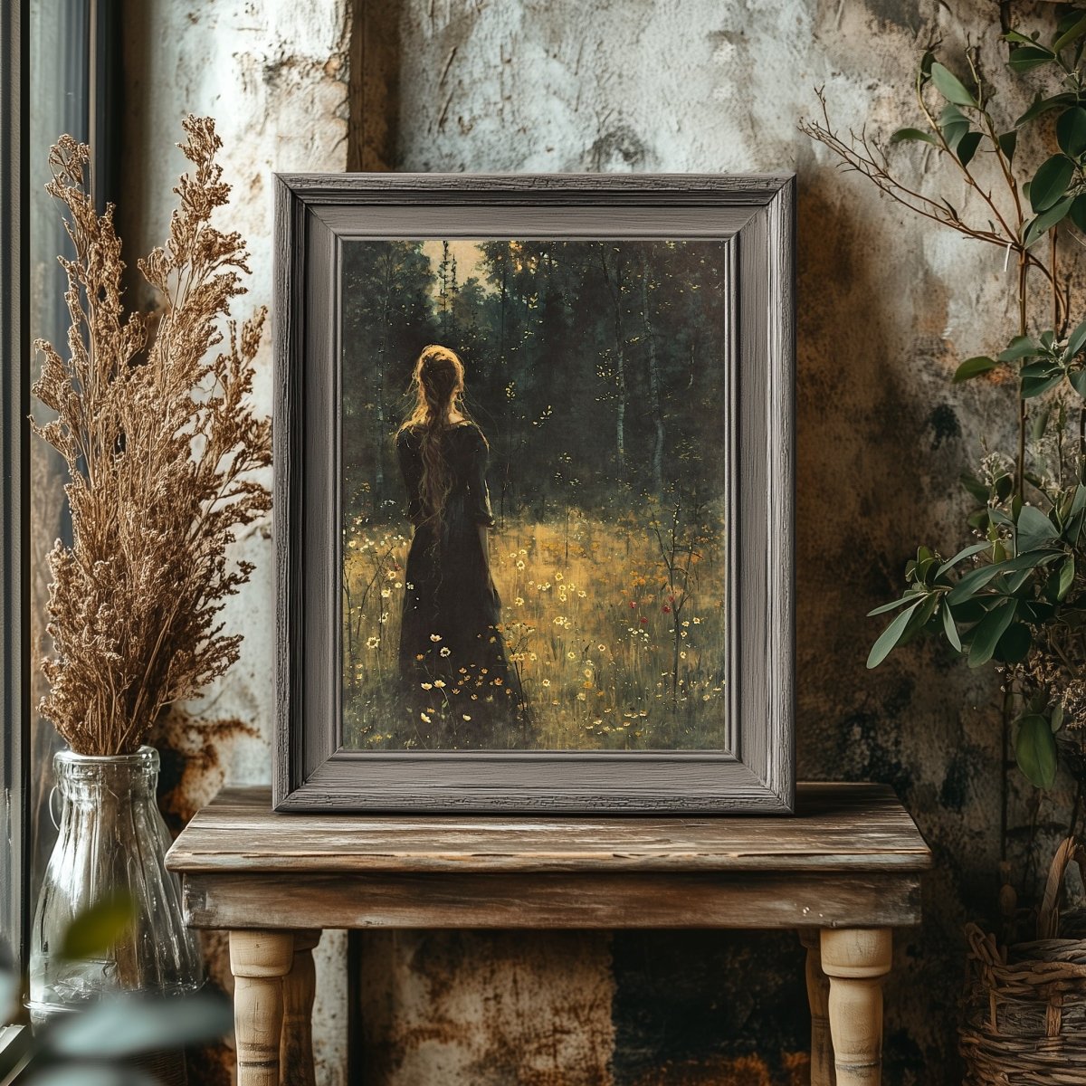 Goddess Ostara in Spring Meadow - Vintage Pagan Wall Art Print - Everything Pixel