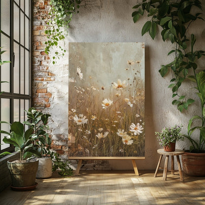 Golden Wildflower Field Canvas Print - Rustic Floral, Spring Meadow, Timeless Country Decor - Everything Pixel