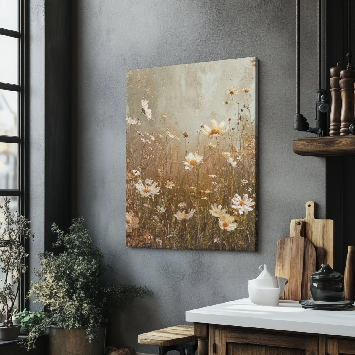 Golden Wildflower Field Canvas Print - Rustic Floral, Spring Meadow, Timeless Country Decor - Everything Pixel