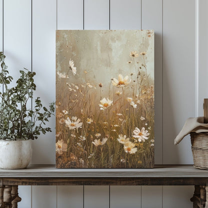 Golden Wildflower Field Canvas Print - Rustic Floral, Spring Meadow, Timeless Country Decor - Everything Pixel