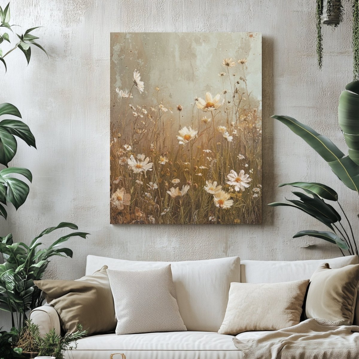 Golden Wildflower Field Canvas Print - Rustic Floral, Spring Meadow, Timeless Country Decor - Everything Pixel