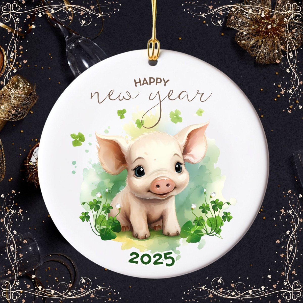 Good Luck Ornament - Custom Ceramic Lucky Charm Ornament, Gift for New Year Party, Good Luck Wishes for New Year, Happy New Year Keepsake - Everything Pixel