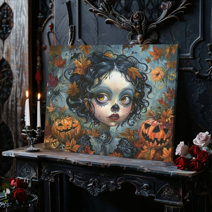 Goth Girl in Halloween Mood - Whimsigoth Decor for the Spooky Season - Gothic Canvas Wall Art - Everything Pixel